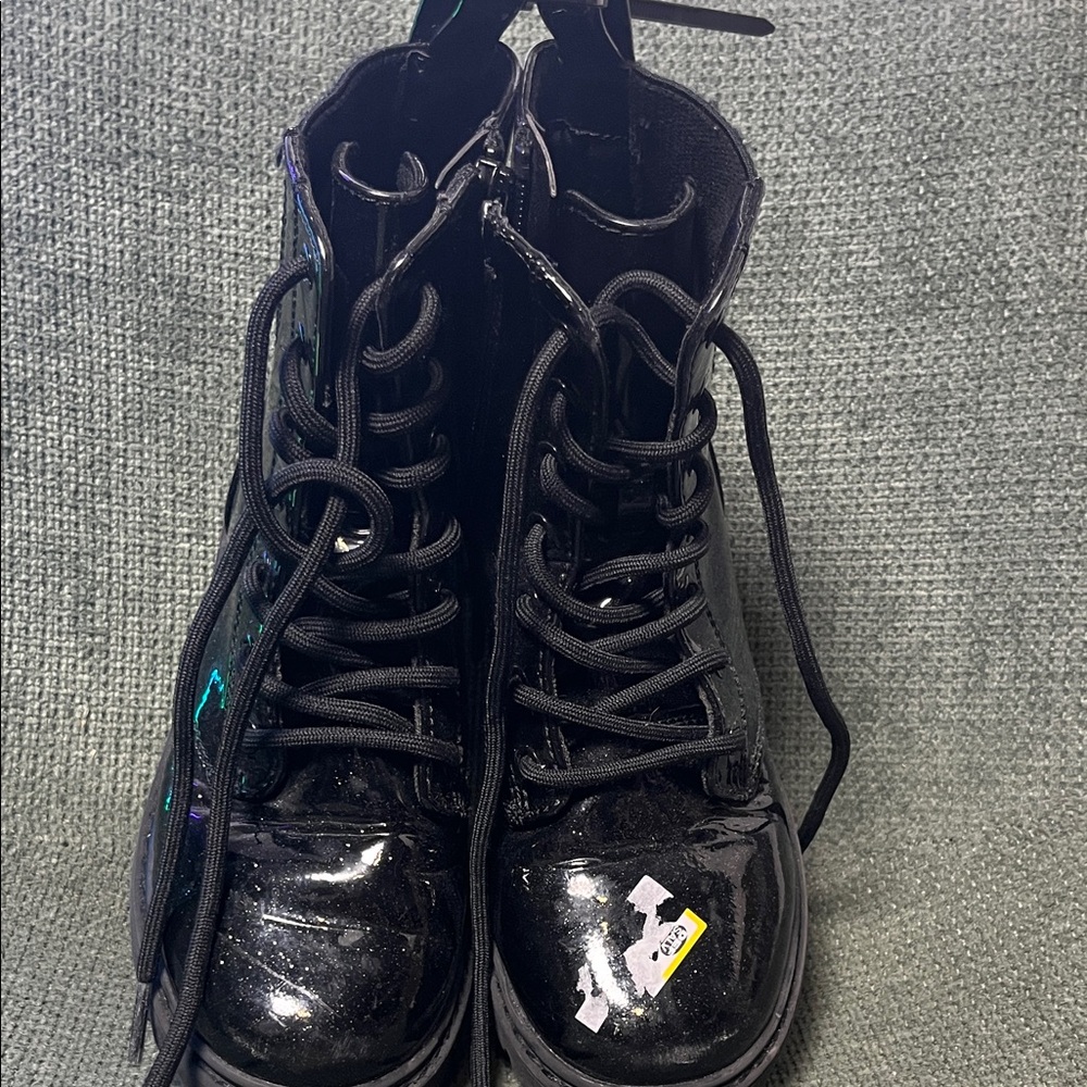 Black Patent Leather Lace-Up Boots